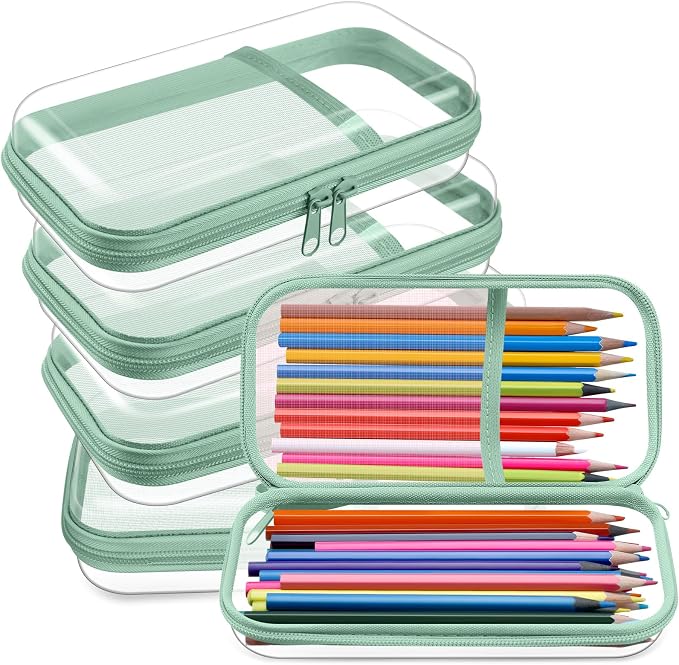 Sanwuta 4 Pcs Clear Hard Shell Zipper Case Plastic Case, Matcha Green