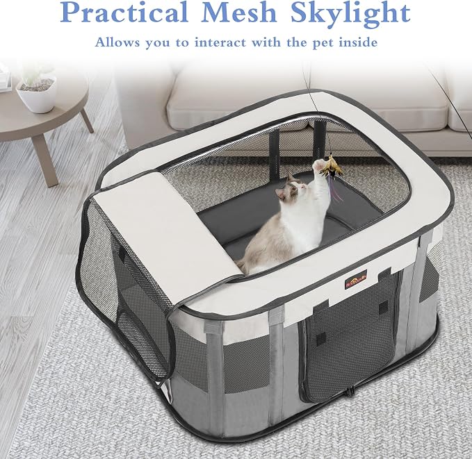 Dog Playpen, Pet Playpen, Foldable Kitten cage Puppy Play Pen, Portable Dog Kennel Tent Crate, Indoor Outdoor Travel Camping Use for Small Animals with Carrying Case (Grey L)