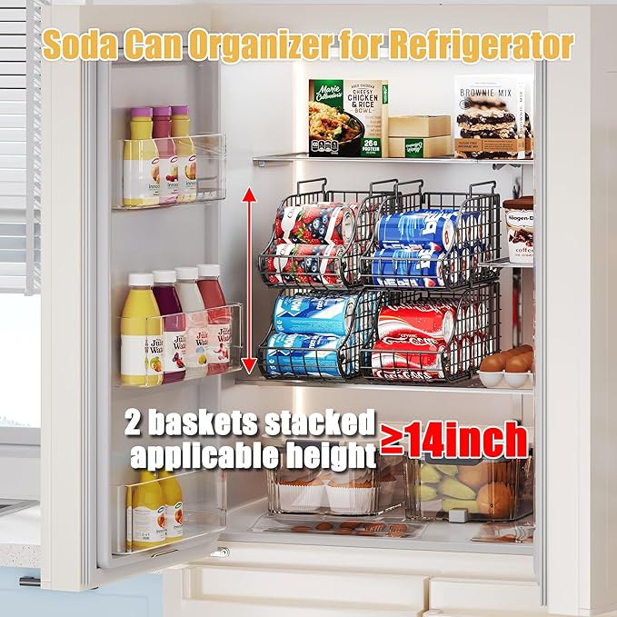 Sonyabecca 4-Pack Stackable Can Rack Organizer for Kitchen Pantry | Soda Can Organizer and Food Storage Dispenser for Pantry Cabinets. Foldable Wire Rack Keeps Canned Food Organized