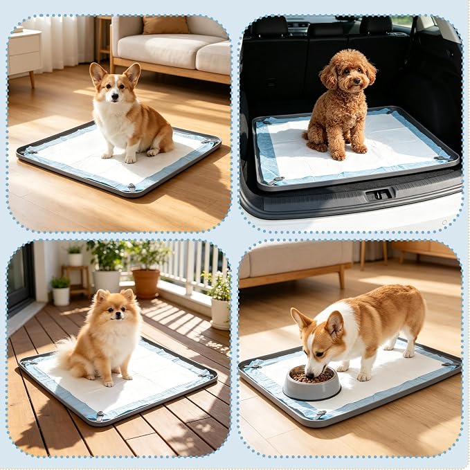 Silicone Puppy Pad Holder Tray with Clips Fits for 24"x24" Pee Pads - Grey