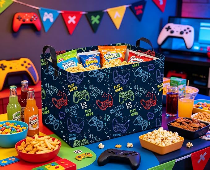 Sanjiaofeng Rectangular Game Basket for Kids,Kid Games Controller Bin,Cool Baby Storage Basket,Baby Storage Bin,Gift Baskets,Room Decor(Line Game Console)