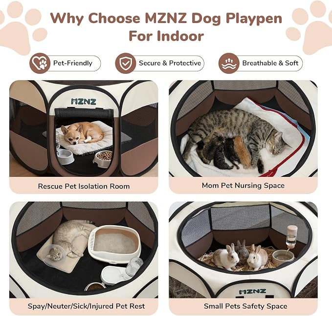 Dog Cat Small Animal Puppy Playpen Crate, Small, Brown | Portable Pop Up Pet Cage Enclosure Tent Kennel Indoor Outdoor with Carrying Case, No Assembly, Camping Use
