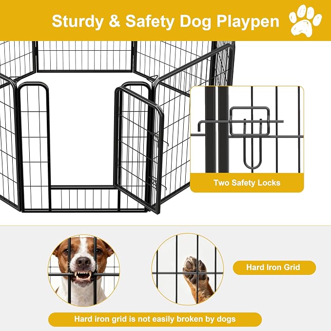Dog Playpen for Indoor,Outdoor,Yard,RV Camping,32 in 8 Panels Dog Play Pen | Heavy Duty Metal Dog Gate,Anti-Rust Coating Dog Fence Exercise Pen for Puppy and Small Dogs