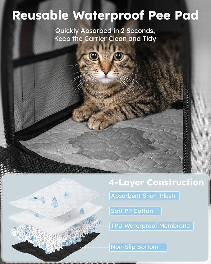 Pecute Cat Carrier,Top Expandable Dog Crate for Travel, Grey
