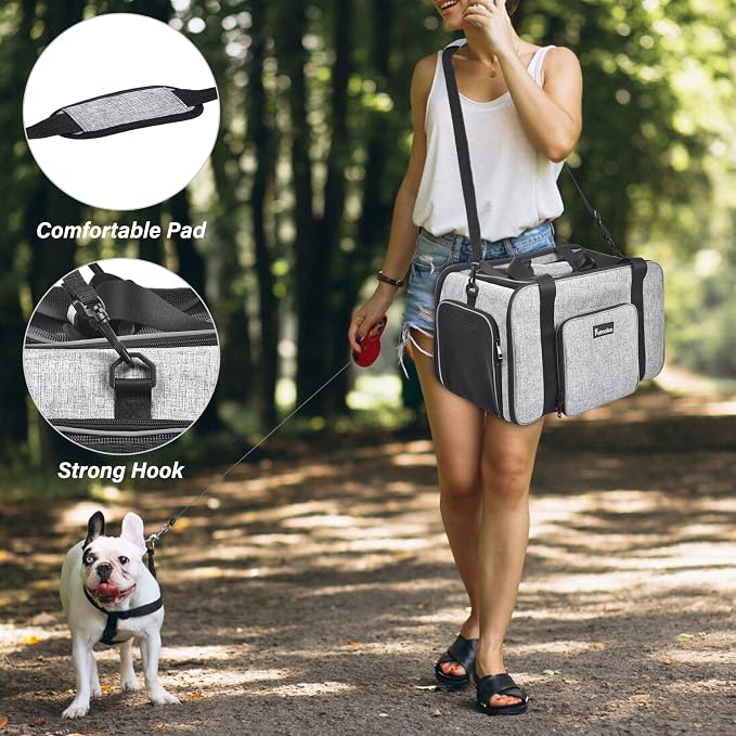 Petmolico Cat Carrier Soft-Sided Airline Approved, Medium, Grey-X863 | For small/medium cats & puppies up to 16 lbs, 3 open doors, travel-friendly pet bag