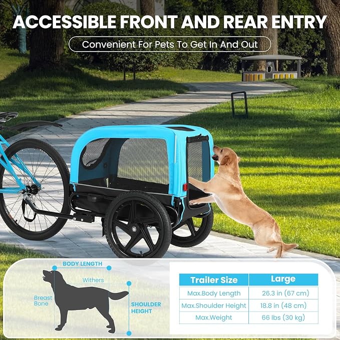 Dog Bike Trailer, Dog Cart for Bicycle, Suitable for Small and Medium Pets, Easy Folding Cart Frame, Quick Release Wheel, Non-Slip Floor, Internal Leash, 66LBS