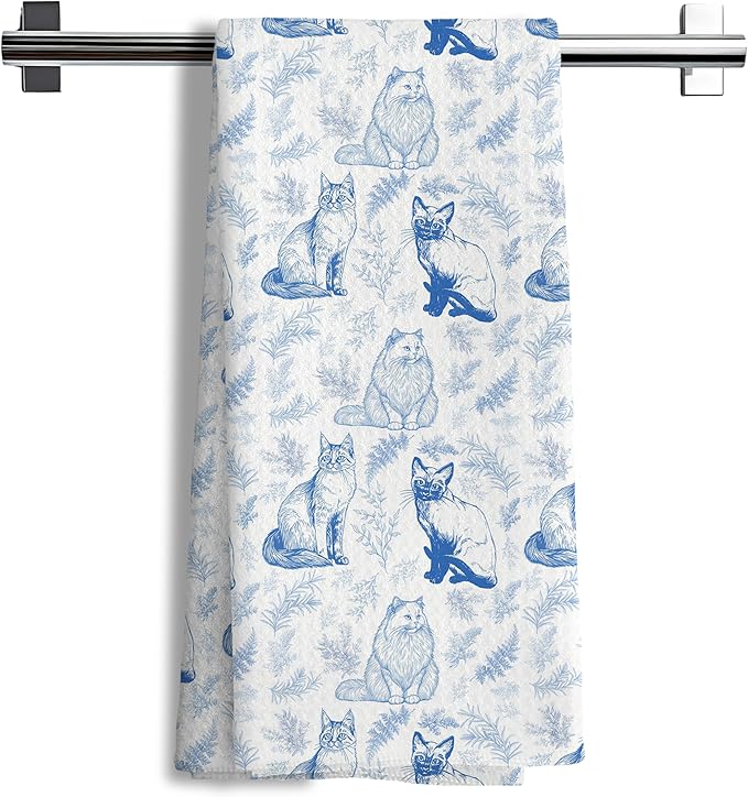 Chinoiserie Cat Kitchen Towels,Cat Gifts Animal Print Grandmillennial Decorative Hand Towels for Kitchen Bathroom,16x24 Inch