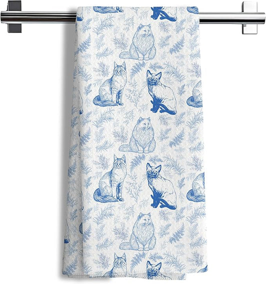 Chinoiserie Cat Kitchen Towels,Cat Gifts Animal Print Grandmillennial Decorative Hand Towels for Kitchen Bathroom,16x24 Inch
