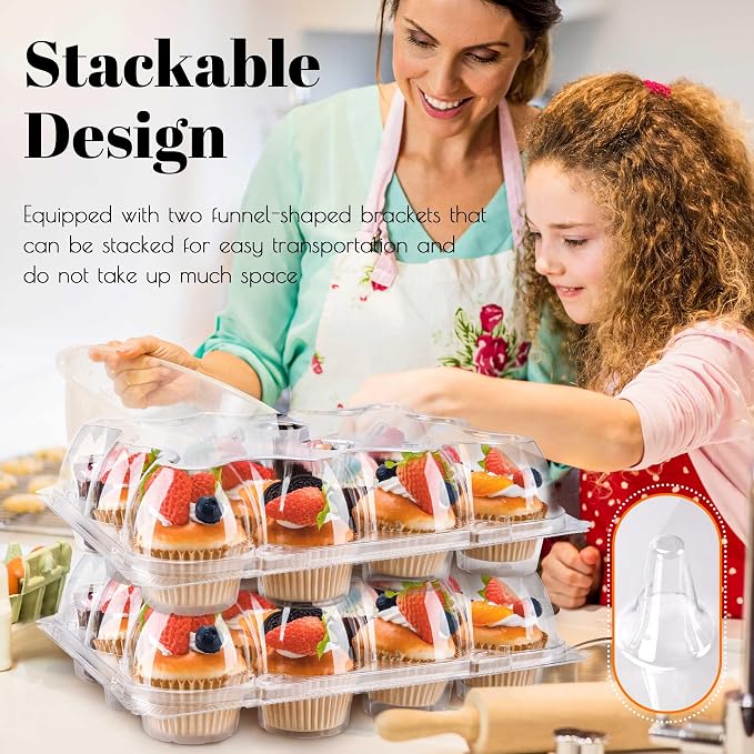 NPLUX 20Pack 12Count Cupcake Containers Clear Plastic Stackable Tall Lids | 20 Pack Hold 240 Cupcakes, Standard Size Clear BPA Free Plastic, Tall Dome Frosting Room, Stackable for Bakery Transport