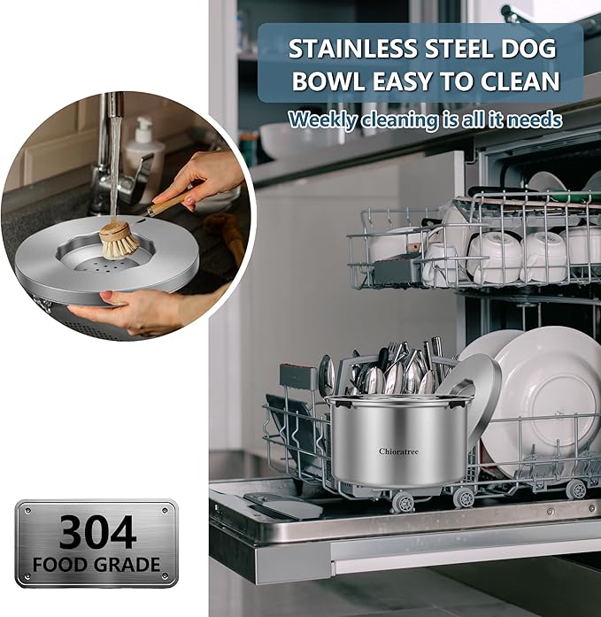 5.6L Dog Water Bowl No Spill 1.5Gal Large Stainless Steel Slow Water Bowl for Dogs, Spill Proof Dog Bowls, Slow Drinking Dog Water Feeder Dispenser with Anti-Slip for Sloppy Messy Drinkers