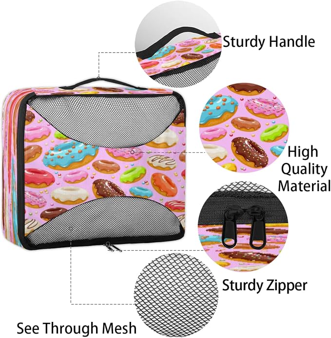 Colorful Donuts Packing Cubes for Travel, Luggage Packing Organizers, Donuts Travel Accessories Large Toiletries Bag for Clothes Shoes Cosmetics Toiletries