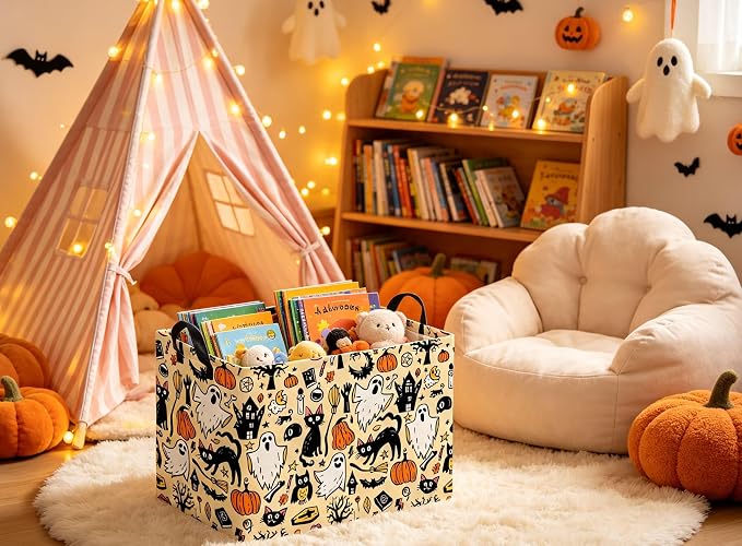 Rectangular Halloween Basket Trick or Treat Pumpkin Basket Cute Storage Bin (Halloween)