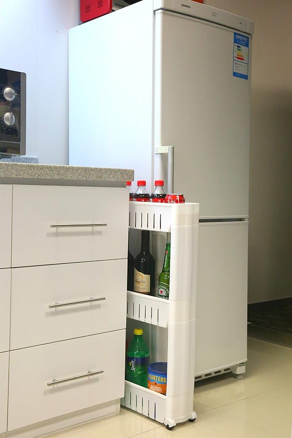 Laundry Room Organizer, Mobile Shelving Unit Organizer with 3 Large Storage Baskets, Gap Storage Slim Slide Out Pantry Storage Rack for Narrow Spaces