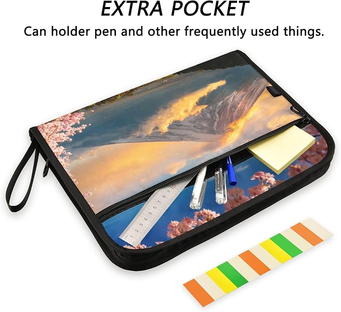 Mount Fuji at Sunset Expanding File Folder with Sticky Labels, 13 Pockets Accordion File Folder Document Organizer Expandable Zip File Folder with Zipper Closure