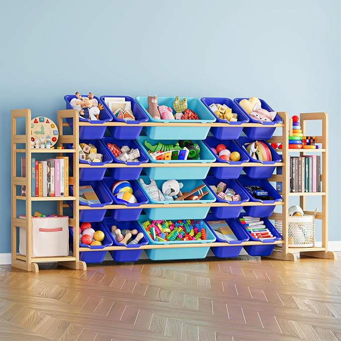 SpaceAid Toy Storage Organizer with 6 Shelves and 20 Bins, Toy Organizers Storage Bookshelf, Kids Bin Shelf Toys Box Bookcase for Bedroom Playroom Organization Room Decor, Blue and Navy Blue