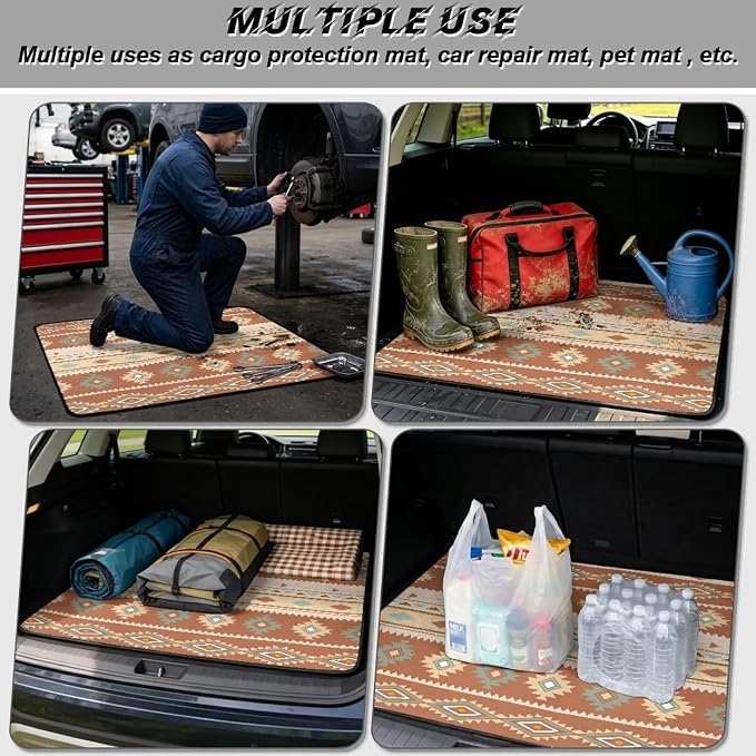 Howilath All Weather Car Trunk Liner Non-Slip Western Aztec Geometric Rear Trunk Protection Polyester Carpet Liner Premium Polyester for SUV Truck Sedan