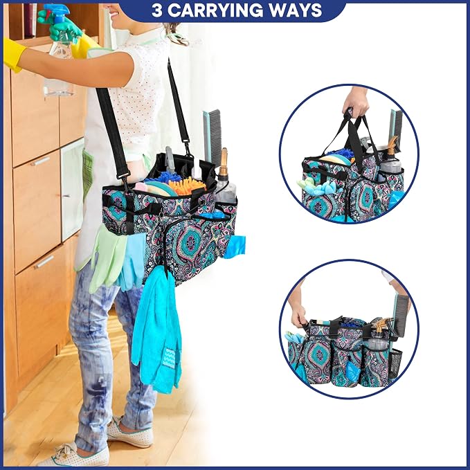 LoDrid Large Professional Cleaning Caddy with Detachable Divider, Totem | Cleaning Supply Organizer with Handle and Shoulder Strap for Housekeepers & Cleaners