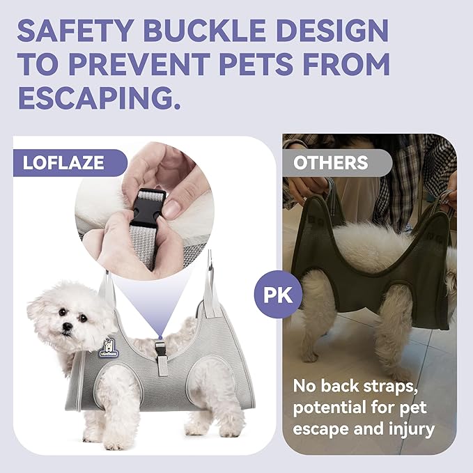 Loflaze Dog Grooming Hammock Harness for Dogs & Cats with Pet Nail Clipper Trimmer - Cat Hanger Sling for Trimming Clipping Nails- Dog Hammock Restraint Bag for Small Medium Large pet （ Purple M）