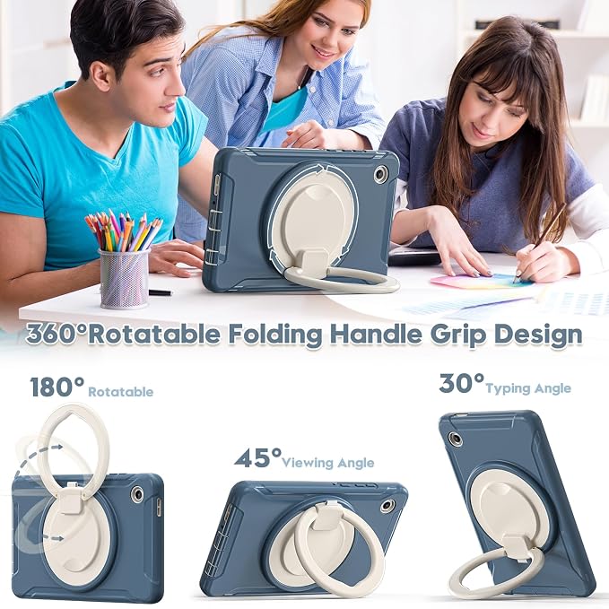 Heavy Duty Shockproof Case for Samsung Galaxy Tab A11 8.7 Inch 2025 (Model: SM-X133/X135/X135F) - with 360° Rotating Stand Handle, Built-in Screen Protector,Kid-Friendly Protective Cover (Deep Blue)