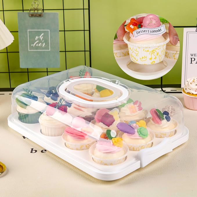 NPLUX White Cupcake Carrier Cupcake Holder with Lid, Cake Container | 3 in 1 Multipurpose, Lid, Holder, Muffins, Pies, Sweets, Pastries, Fruit, Snacks, Transport