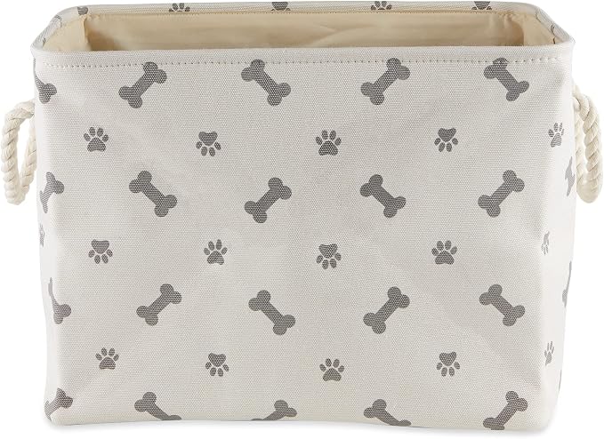 Bone Dry Pet Storage Collection Paw and Bone Print, Small Rectangle, 14x8x9, Gray