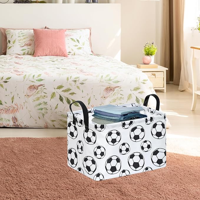 Football Storage Basket for Boys Room, Foldable Toy Organizer Bin | Cotton Linen Blend with Waterproof Lining, Sturdy Handles & Foldable Design for Toys, Clothes, Laundry and Home Organization
