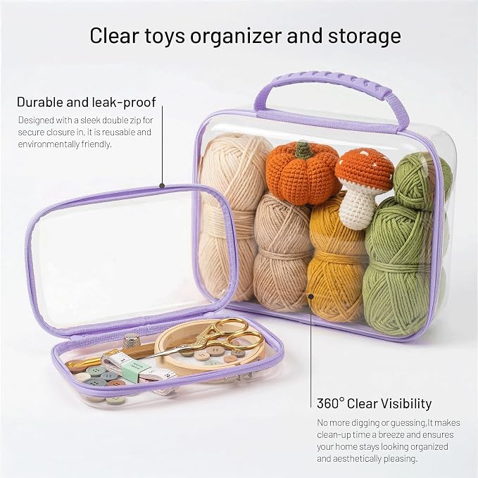 Clear Hard Shell Organizer Cases, 3 Pack with Handle | Durable PET shell with water-resistant, scratch-resistant surface for travel, toiletries, electronics and toys