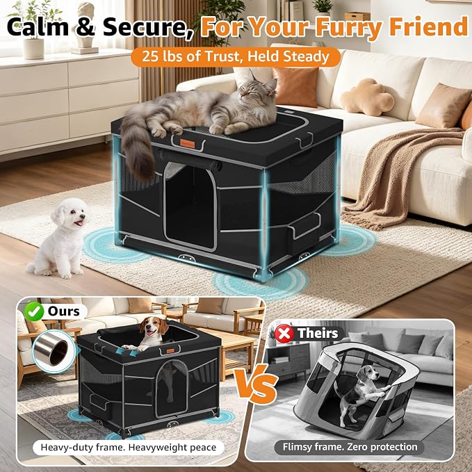 LOOBANI Puppy Playpen for Indoors32 x24 x22, Foldable & Portable, Black | Playpen for Dogs Indoor Small, Sturdy Cat Playpen with Removable, Washable 690D Fabric Cover, Travel Dog Crate with Carry Bag