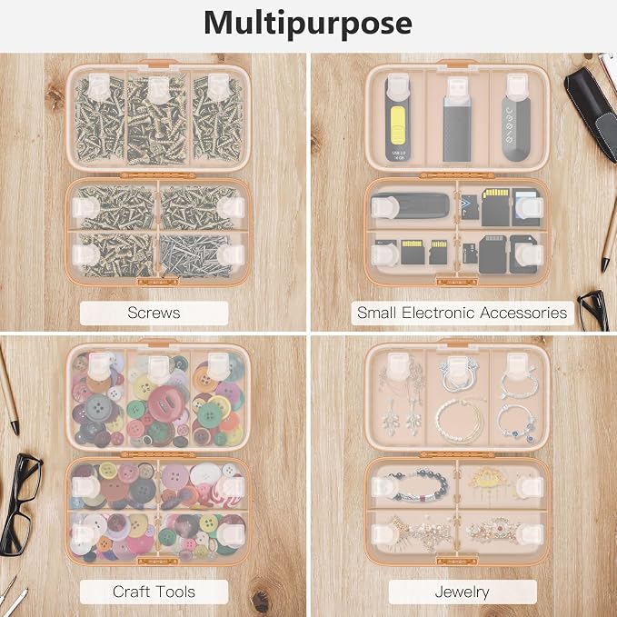 FYY Travel Pill Organizer, Large Weekly Medicine Pill Organizer-Brown | Airtight Moistureproof Medicine Case, Easy to Use, 8 Compartment Pill Box for Vitamins, Fish Oil, Supplements, Mini First Aid