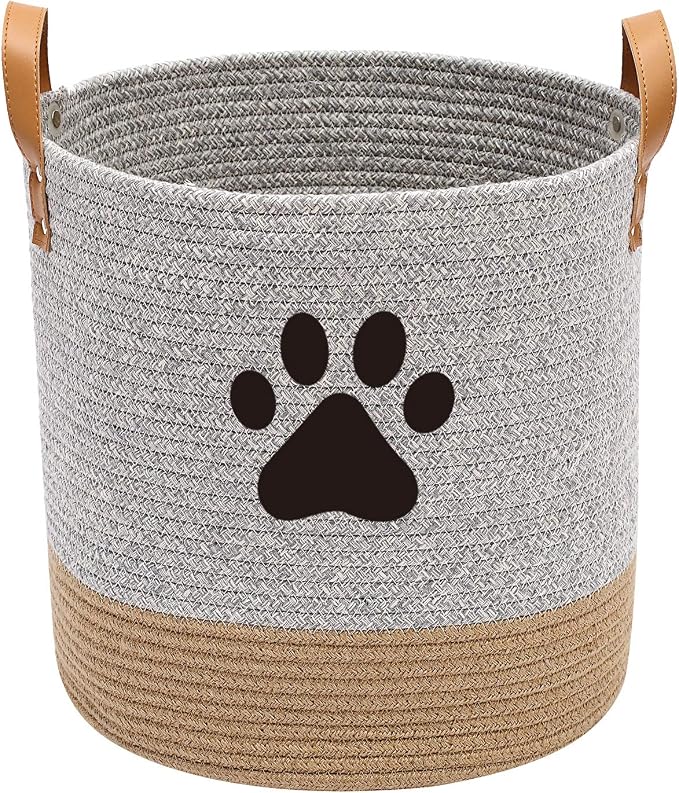 Cotton dog toy basket storage, puppy toy basket, puppy bins, laundry basket blanket storage bin - Perfect for organizing pet toys, blankets, leashes, pee mats and diapers - Graykhaki