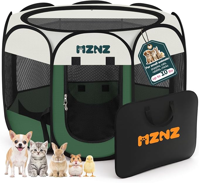 Dog Cat Small Animal Puppy Playpen Crate, Small, Dark Green | Portable Pop Up Pet Cage Enclosure Tent Kennel Indoor Outdoor with Carrying Case, No Assembly, Camping Use