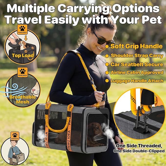 PAWZIDEA Expandable Pet Carrier with Wheels, TSA Airline Approved, Up 18lbs | 18x11x11 Underseat, Rolling Soft-Sided Carrier for Large Cats & Small Dog Travel Bag, Self-Locking Zippers, Telescopic Handle