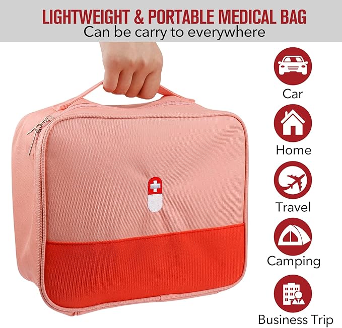 First Aid Bag, Empty Medical Supplies Organizer Bag Trauma Kit for Traveling Hiking Camping Backpacking Cycling, Pink