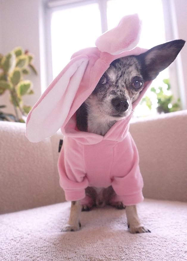 Fitwarm Dog Halloween Bunny Costumes, Funny Dog Hooded Pajamas, Doggy Clothes for Small Dogs Boy Girl, Pet Apparel, Pink, White, Small
