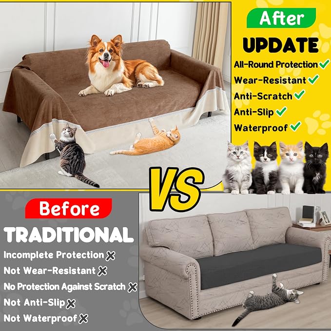 Loiion Cat Scratch Proof Furniture Protector Waterproof Sofa Cover 150"x91" | Pet-Friendly Couch Protector, Anti-Scratch & Anti-Slip Sofa Cover For Cats Dogs Kids, Machine Washable