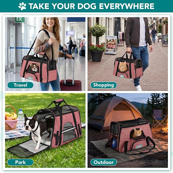 PetAmi Airline Approved Pet Carrier Cat Small Dogs, Large Heather White Red | Soft Sided TSA Travel Bag, Sherpa Bed, Breathable Mesh Ventilation, Collapsible Bowl, Fits Under Seat, Up to 18 lbs