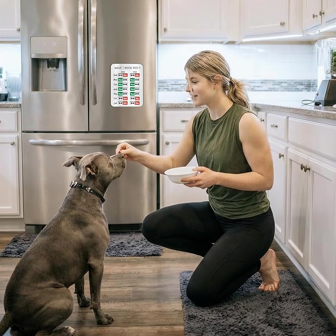 Dog Feeding Reminder, Dog Fed Sign-Daily Am/Pm Chart Slider Sign for Pet Fed and Pill Reminder, Easy to Use On Fridge Or Wall with Adhesive and Magnet,Pet Supplies