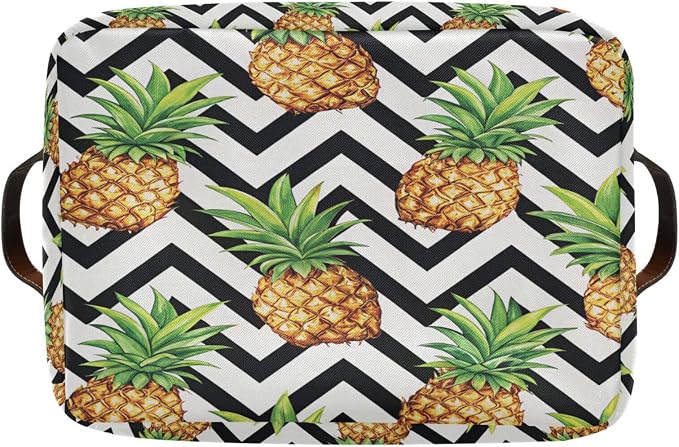 Pineapple Pattern Storage Basket Bin, Large Cube Storage Box Canvas Collapsible Storage Organizer for Home Office Closet, 2PCS - 15 L x 11 W x 9.5 H