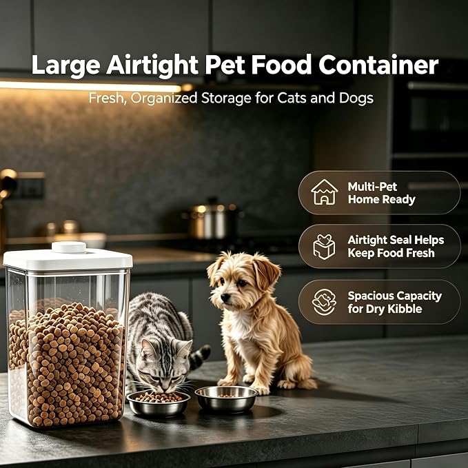 LivLab Mker Pet Food Storage Container With Lids & Cup | 5.5L/5.5KG Airtight Up to 10 lbs Capacity For Dog, Cat, Bird Food, Keep Fresh