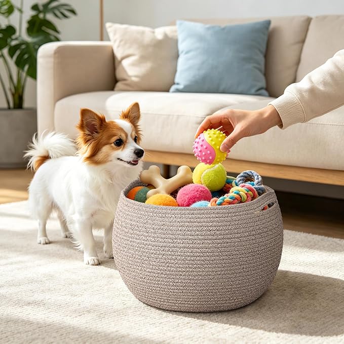 Goodpick Large Toy Storage Basket for Kids, Round, 15.7" x 10.5", Jute | Woven Rope Basket with Handles, Holds Blankets, Toys & Baby Shower, Decorative Basket for Living Room & Bedroom Décor