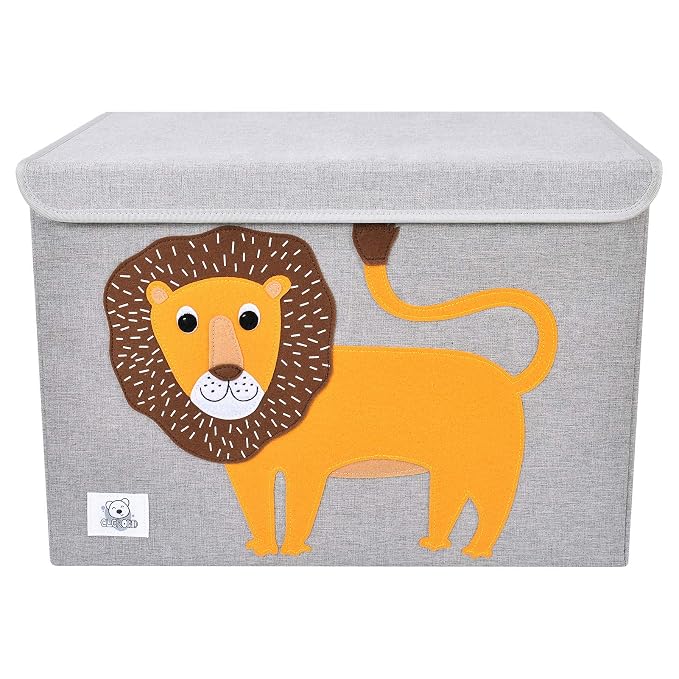 Large Toy Box Storage with Lid, Foldable Fabric Toy Chest Storage for Kids | Toy Organizer Basket, Collapsible Animal Print Storage Bin for Toddlers, Boys and Girls, Playroom, Baby Nursery (Lion)
