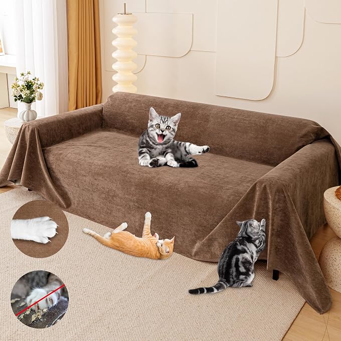 Loiion Cat Scratch Proof Furniture Protector Waterproof Sofa Cover 134"x71" | Pet-Friendly Couch Protector, Anti-Scratch & Anti-Slip Sofa Cover For Cats Dogs Kids, Machine Washable