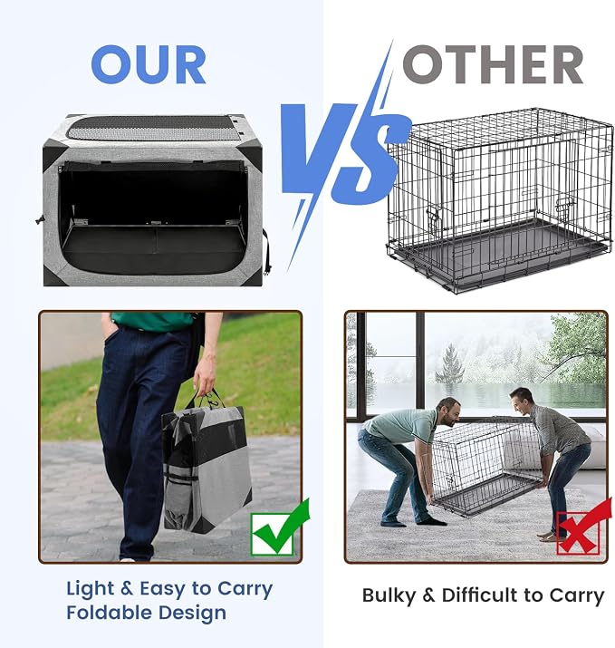 Dog Crate,30x21x21 Inch Large Dog Crate for Large or Medium Dogs, Portable and Foldable Design of Dog Cage, Perfect for Travel or Home Use, Dog Kennel with 3-Door and Durable Mesh Windows, Light Grey