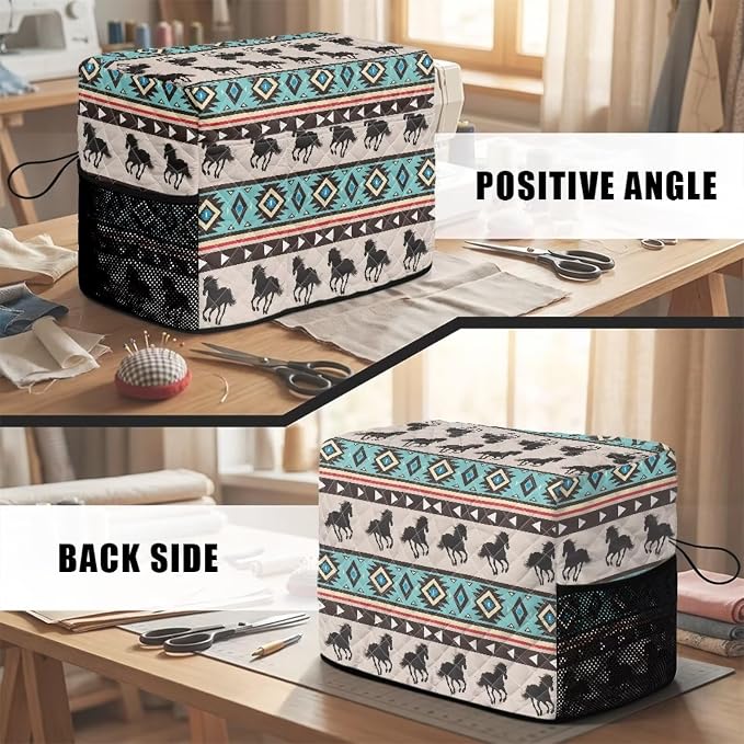 Sewing Machine Cover Polyester Febric Native American Horse Print | Dust Pet Hair Protection,Quilting Design,Fits Standard Singer,Brother Janome Machines,Protecting Decorating Your Sewing Space