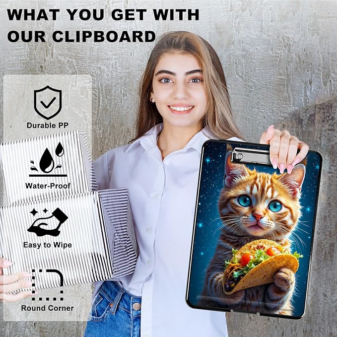Heavy Duty Storage Clipboard, Slim Nursing Clipboard with Internal Pen Case, Portable File Organizer Case for A4 Letter Size Paper Office Medical Professionals, Hamburg Orange Cat