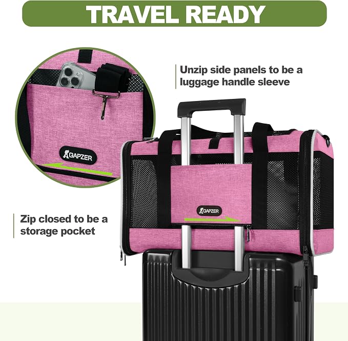GAPZER Cat Carrier 18x11x11 Delta Airline Approved, Pet Plane Travel Crate | Soft Teacup Dog Bag 12 lbs, Yorkie Taxi Kennel Easy Load, Carrying Case for Kitten Cat up to 15 pound, Toy Poodle Mesh Cage