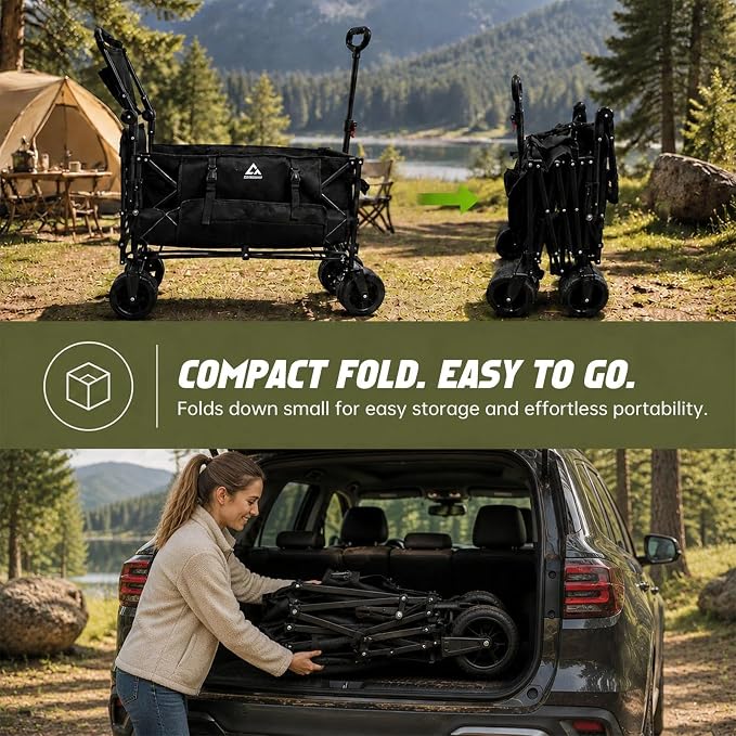 Foldable Dog Wagon for Medium & Large Dogs with Drop-Down Tailgate | 205L Heavy Duty Dog Cart, All-Terrain Collapsible Wagon for Beach, Shopping & Camping, for 1 Large or 2 Medium Puppies