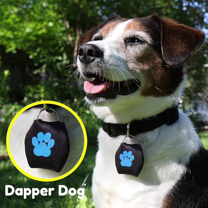 Dapper Dog - Dog Tag Silencer with Tag Ring (Black, Large Dark Blue Paw Print)