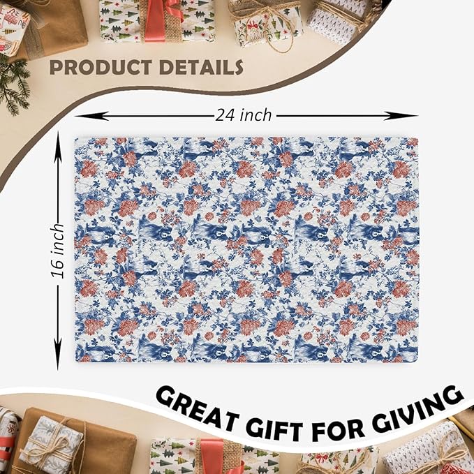 Papilion Kitchen Dish Towels,Blue and White Floral Dog Towel Dish Tea Towels, Chinoiserie Decor for Kitchen Bathroom,Cocker Papilion Gifts for Dog Lover Mom Dad,16x24 Inch