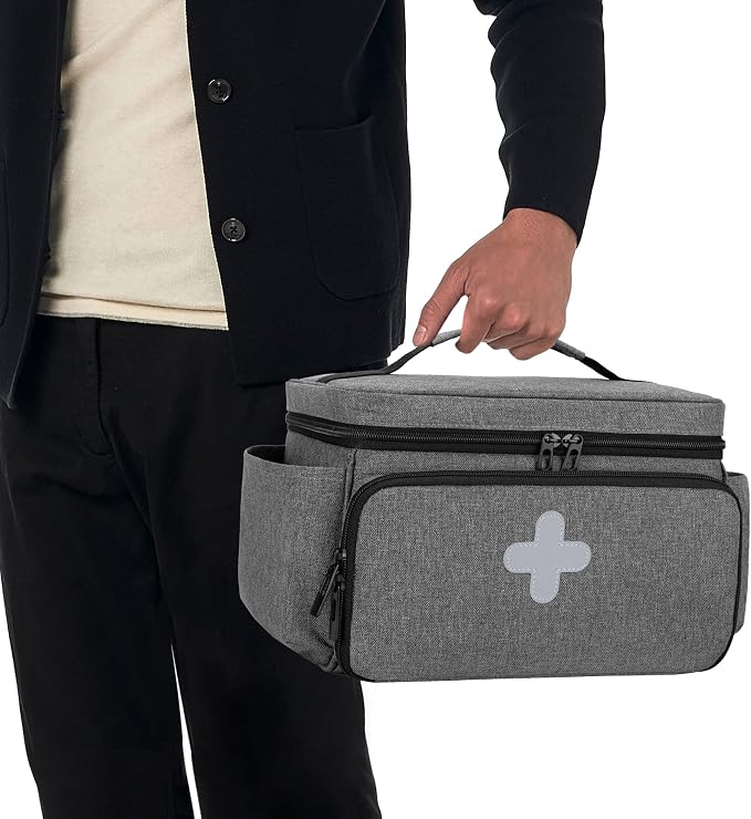 Small Medicine Storage Bag, Empty Family First Aid Kits Case, Gray | Emergency Medical Supplies for Home Care, Pill Bottle Organizer, Multifunctional Bag for Medical Use, Dormitory, Travel